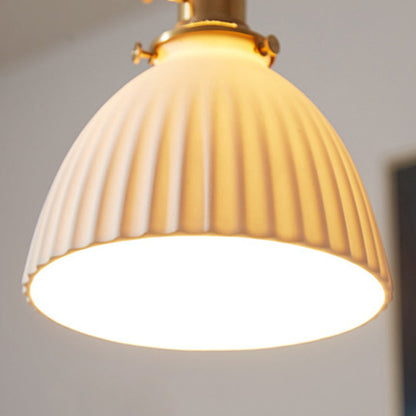 Traditional Japanese Wood Ceramic Round 1-light Pendant Light for Living Room