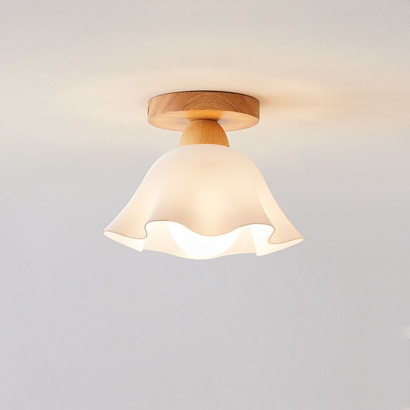 Traditional French Wood Floral Acrylic Glass Shade 1-Light Semi-Flush Mount Ceiling Light For Living Room Lumendat