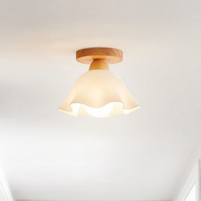 Traditional French Wood Floral Acrylic Glass Shade 1-Light Semi-Flush Mount Ceiling Light For Living Room Lumendat
