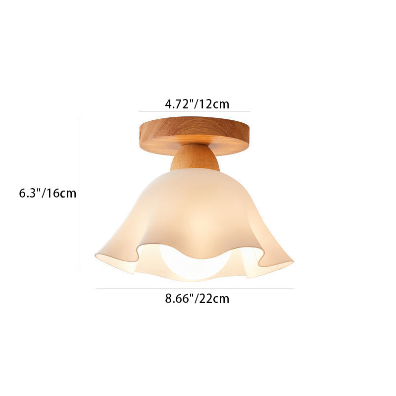 Traditional French Wood Floral Acrylic Glass Shade 1-Light Semi-Flush Mount Ceiling Light For Living Room Lumendat