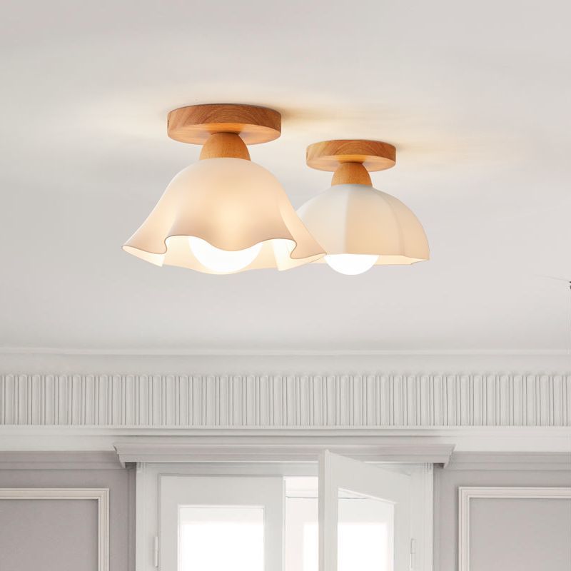 Traditional French Wood Floral Acrylic Glass Shade 1-Light Semi-Flush Mount Ceiling Light For Living Room Lumendat