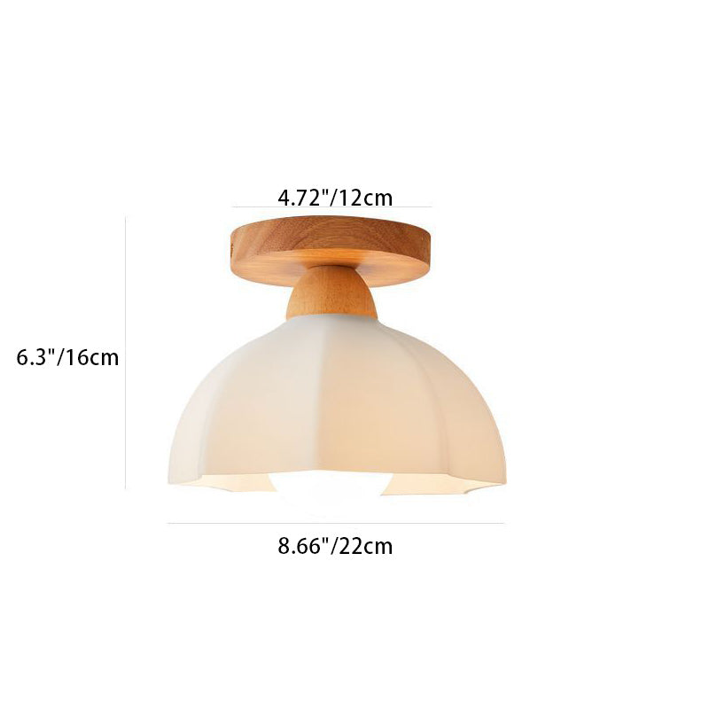 Traditional French Wood Floral Acrylic Glass Shade 1-Light Semi-Flush Mount Ceiling Light For Living Room Lumendat