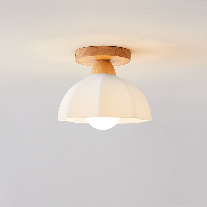 Traditional French Wood Floral Acrylic Glass Shade 1-Light Semi-Flush Mount Ceiling Light For Living Room Lumendat