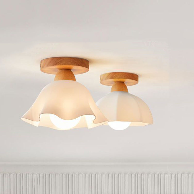 Traditional French Wood Floral Acrylic Glass Shade 1-Light Semi-Flush Mount Ceiling Light For Living Room Lumendat