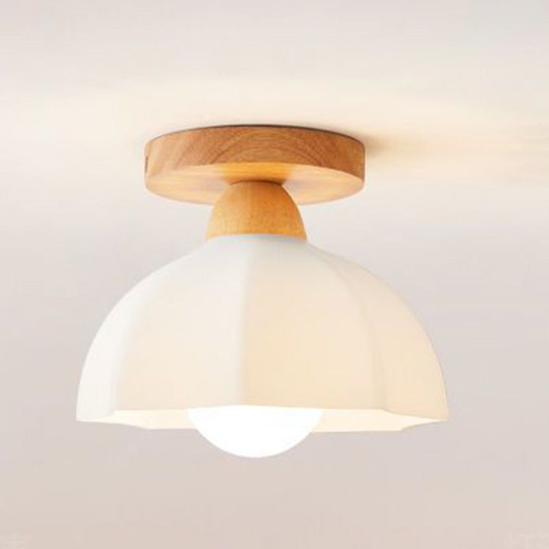 Traditional French Wood Floral Acrylic Glass Shade 1-Light Semi-Flush Mount Ceiling Light For Living Room Lumendat
