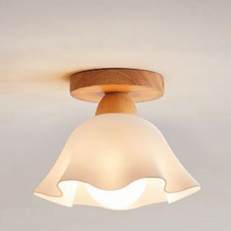 Traditional French Wood Floral Acrylic Glass Shade 1-Light Semi-Flush Mount Ceiling Light For Living Room Lumendat