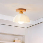 Traditional French Wood Floral Acrylic Glass Shade 1-Light Semi-Flush Mount Ceiling Light For Living Room Lumendat