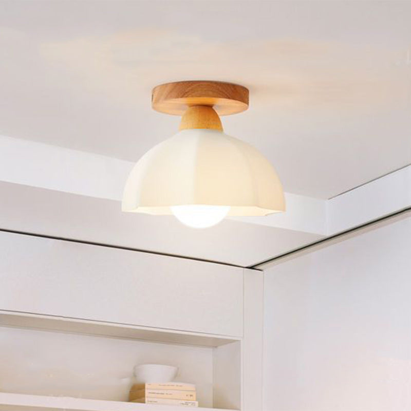 Traditional French Wood Floral Acrylic Glass Shade 1-Light Semi-Flush Mount Ceiling Light For Living Room Lumendat