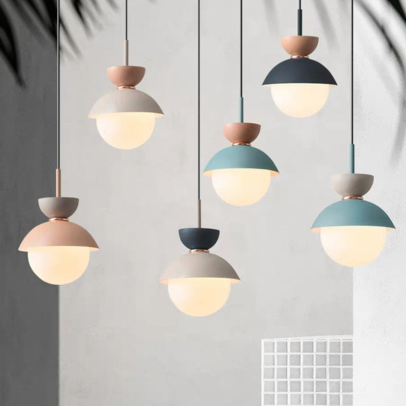 Contemporary Scandinavian Aluminum Globe Glass Shade 1-light Pendant Light for Dining Room BulbSquare