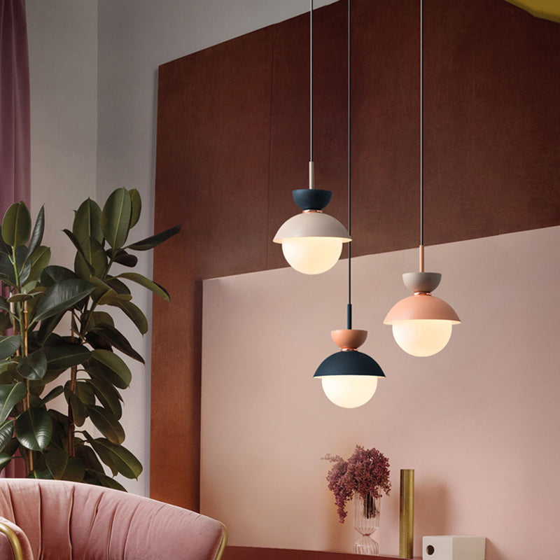 Contemporary Scandinavian Aluminum Globe Glass Shade 1-light Pendant Light for Dining Room BulbSquare