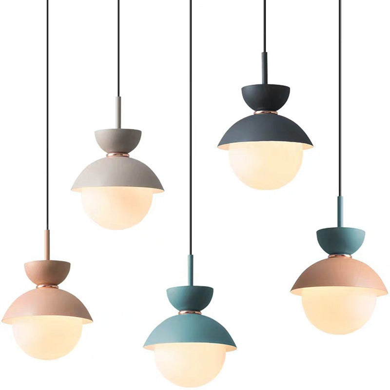 Contemporary Scandinavian Aluminum Globe Glass Shade 1-light Pendant Light for Dining Room BulbSquare