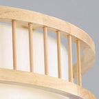 Traditional Japanese Wood Fabric Round Shade 1/4-light Chandelier for Dining Room BulbSquare
