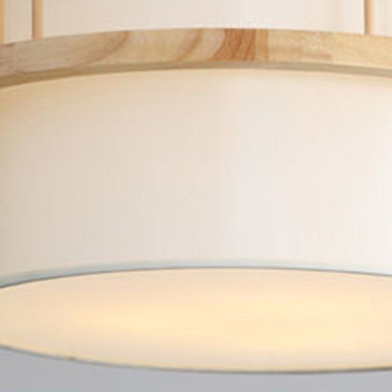 Traditional Japanese Wood Fabric Round Shade 1/4-light Chandelier for Dining Room BulbSquare