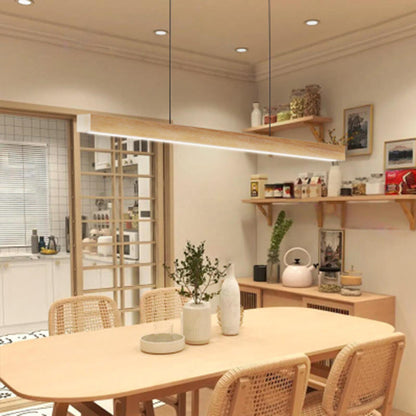 Modern Minimalist Straight Line Wood LED Island Light Pendant Light for Dining Room