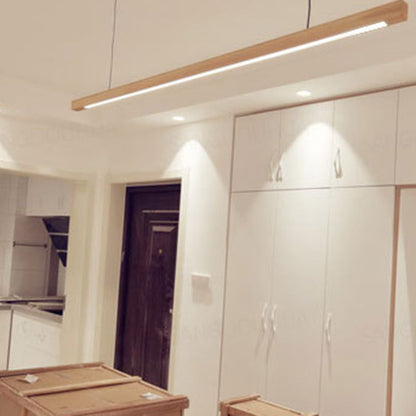 Modern Minimalist Straight Line Wood LED Island Light Pendant Light for Dining Room