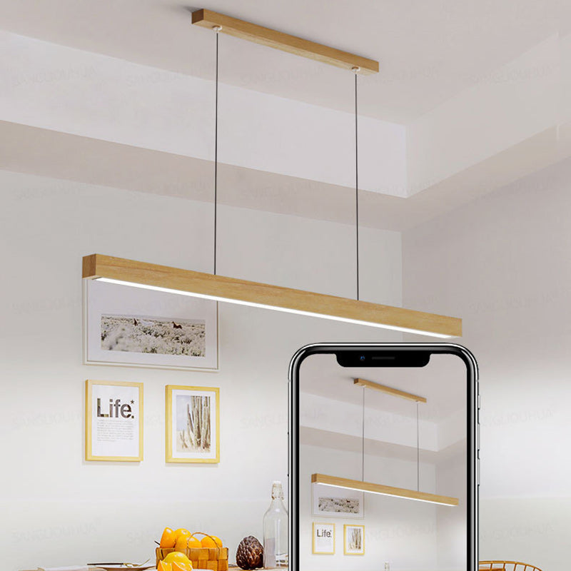 Modern Minimalist Straight Line Wood LED Island Light Pendant Light for Dining Room