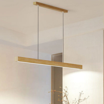 Modern Minimalist Straight Line Wood LED Island Light Pendant Light for Dining Room