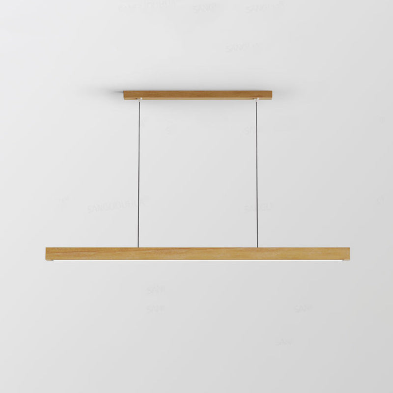 Modern Minimalist Straight Line Wood LED Island Light Pendant Light for Dining Room