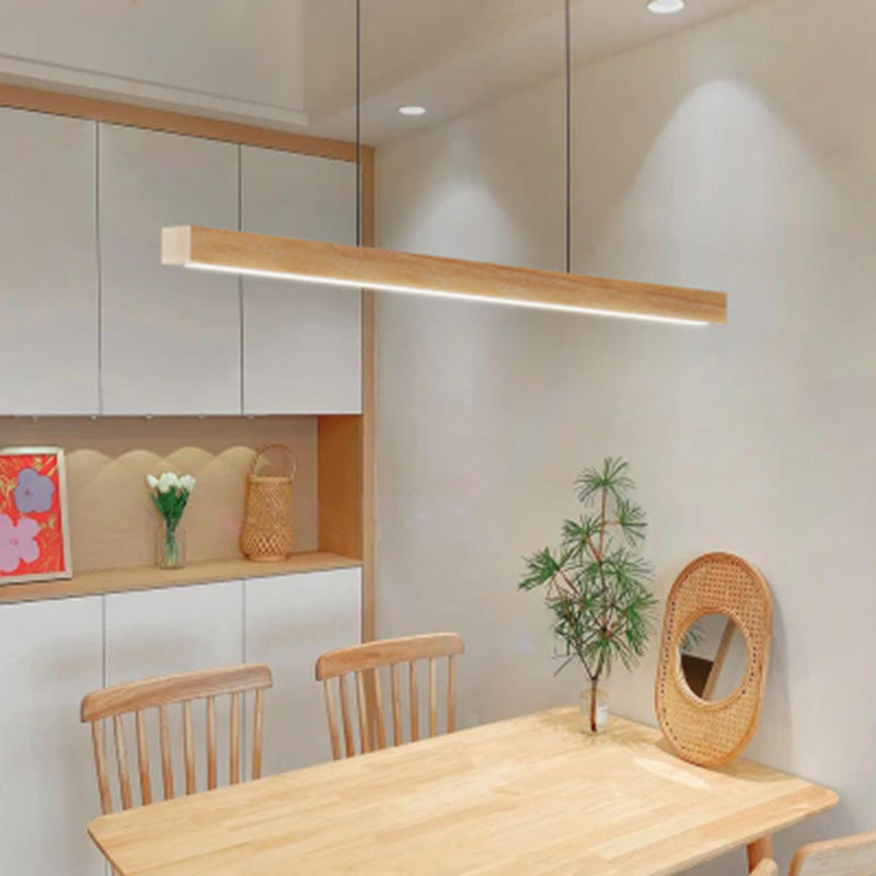 Modern Minimalist Straight Line Wood LED Island Light Pendant Light for Dining Room