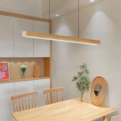Modern Minimalist Straight Line Wood LED Island Light Pendant Light for Dining Room