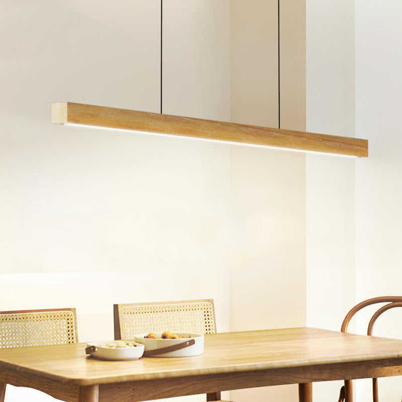 Modern Minimalist Straight Line Wood LED Island Light Pendant Light for Dining Room