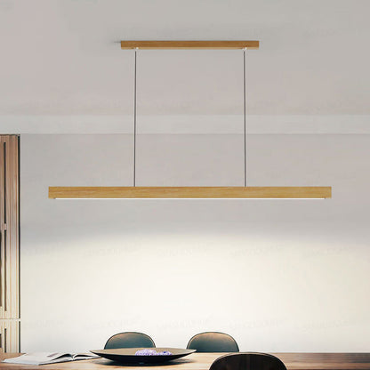 Modern Minimalist Straight Line Wood LED Island Light Pendant Light for Dining Room