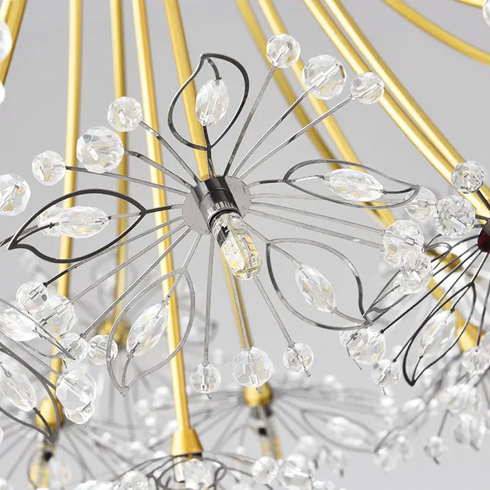 Contemporary Luxury Dandelion Crystal Firework Iron Frame 13/19-light Chandelier for Living Room BulbSquare