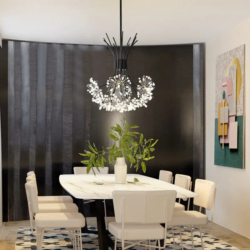 Contemporary Luxury Dandelion Crystal Firework Iron Frame 13/19-light Chandelier for Living Room BulbSquare
