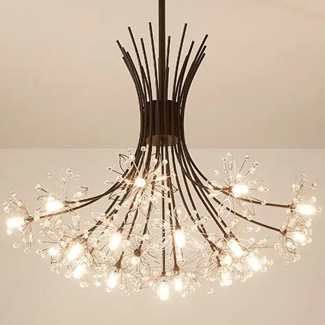 Contemporary Luxury Dandelion Crystal Firework Iron Frame 13/19-light Chandelier for Living Room BulbSquare