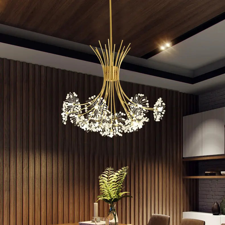 Contemporary Luxury Dandelion Crystal Firework Iron Frame 13/19-light Chandelier for Living Room BulbSquare