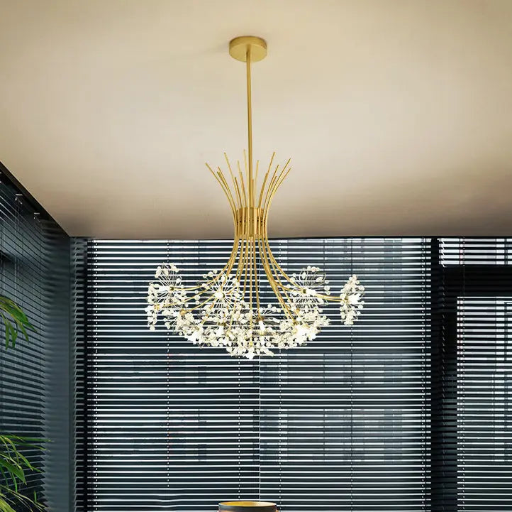 Contemporary Luxury Dandelion Crystal Firework Iron Frame 13/19-light Chandelier for Living Room BulbSquare