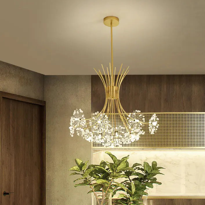 Contemporary Luxury Dandelion Crystal Firework Iron Frame 13/19-light Chandelier for Living Room BulbSquare