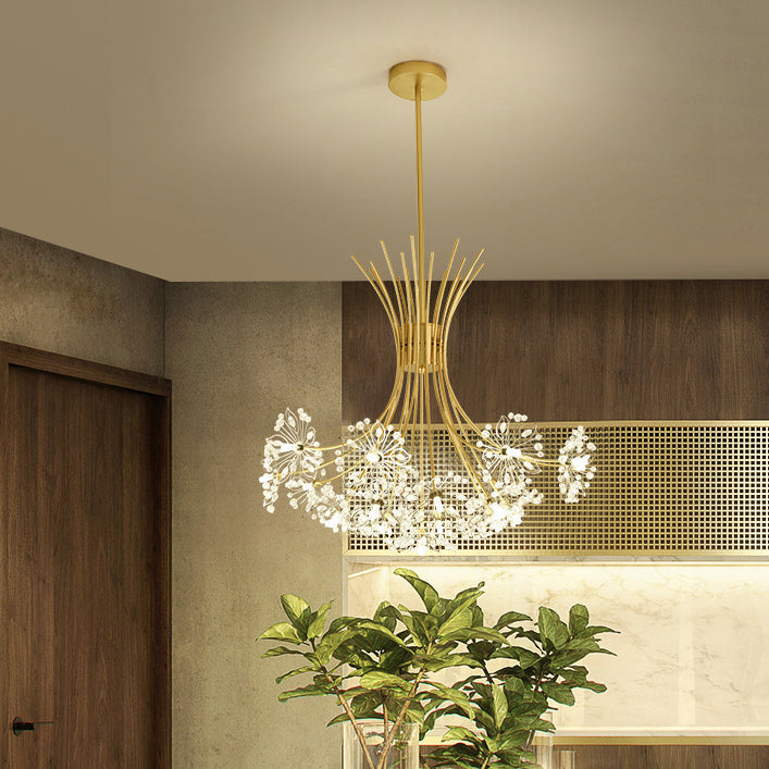 Contemporary Luxury Dandelion Crystal Firework Iron Frame 13/19-light Chandelier for Living Room