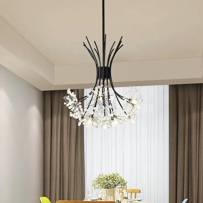 Contemporary Luxury Dandelion Crystal Firework Iron Frame 13/19-light Chandelier for Living Room BulbSquare