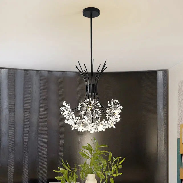 Contemporary Luxury Dandelion Crystal Firework Iron Frame 13/19-light Chandelier for Living Room BulbSquare