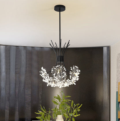 Contemporary Luxury Dandelion Crystal Firework Iron Frame 13/19-light Chandelier for Living Room