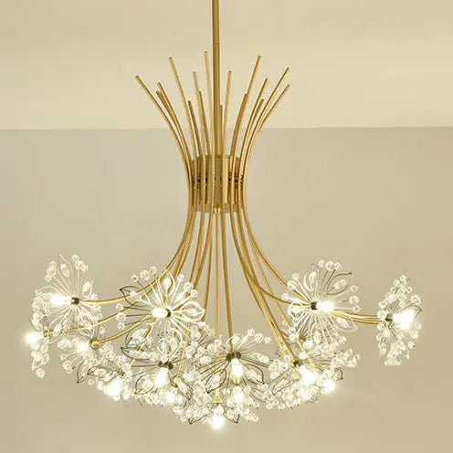 Contemporary Luxury Dandelion Crystal Firework Iron Frame 13/19-light Chandelier for Living Room BulbSquare