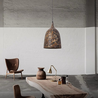 Traditional Japanese Wabi-sabi Hand Painted Steel Round 1-light Pendant Light for Dining Room