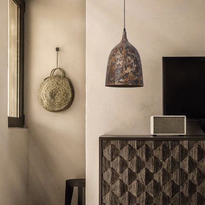 Traditional Japanese Wabi-sabi Hand Painted Steel Round 1-light Pendant Light for Dining Room