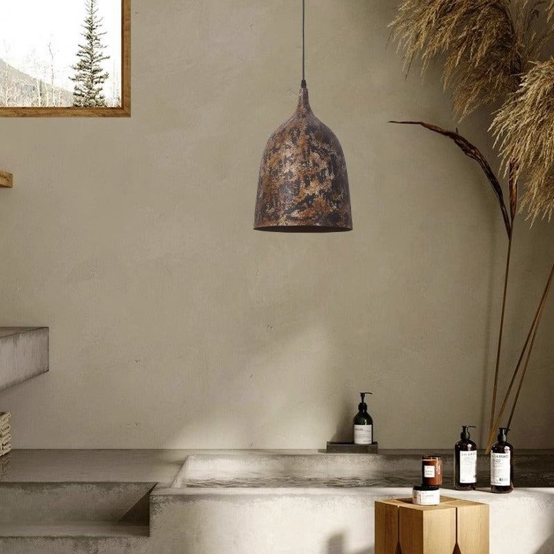 Traditional Japanese Wabi-sabi Hand Painted Steel Round 1-light Pendant Light for Dining Room