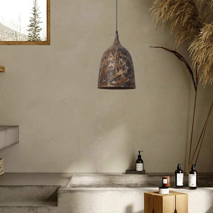 Traditional Japanese Wabi-sabi Hand Painted Steel Round 1-light Pendant Light for Dining Room