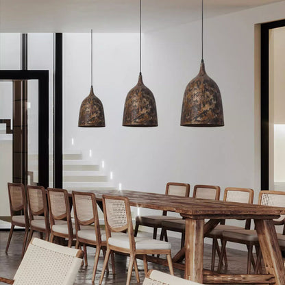 Traditional Japanese Wabi-sabi Hand Painted Steel Round 1-light Pendant Light for Dining Room