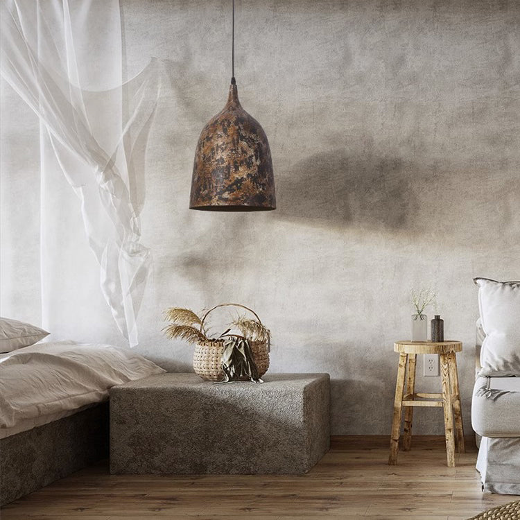 Traditional Japanese Wabi-sabi Hand Painted Steel Round 1-light Pendant Light for Dining Room