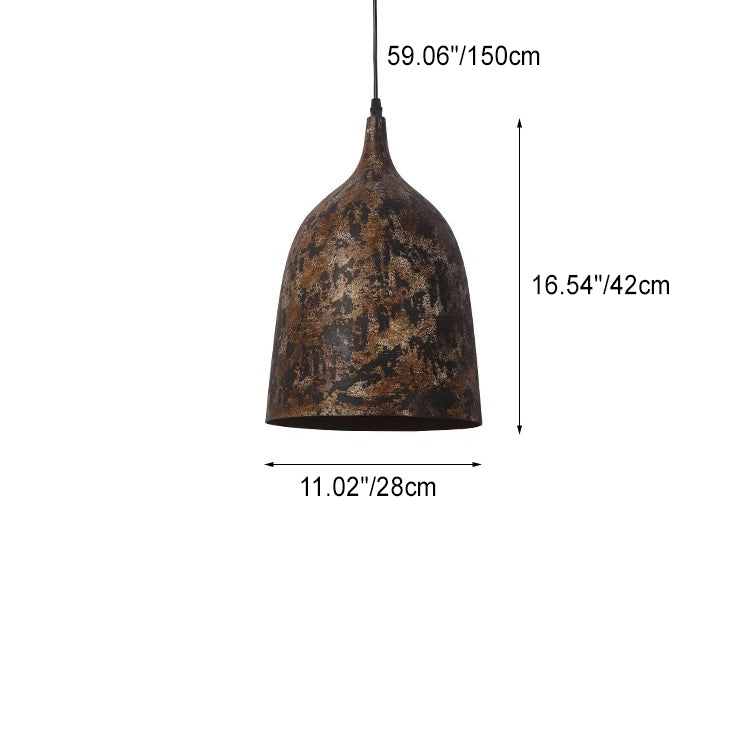 Traditional Japanese Wabi-sabi Hand Painted Steel Round 1-light Pendant Light for Dining Room