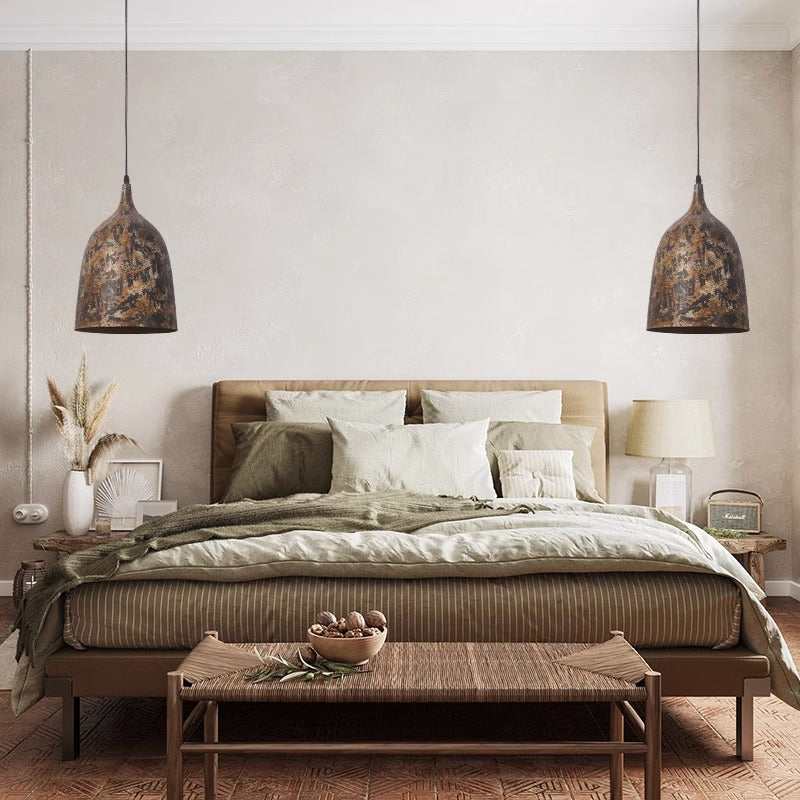 Traditional Japanese Wabi-sabi Hand Painted Steel Round 1-light Pendant Light for Dining Room