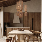 Traditional Japanese Chinoiserie Knob Cylindrical Rattan Weaving 1-light Pendant Light for Entertainment Rooms BulbSquare