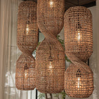 Traditional Japanese Chinoiserie Knob Cylindrical Rattan Weaving 1-light Pendant Light for Entertainment Rooms BulbSquare