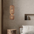 Traditional Japanese Chinoiserie Knob Cylindrical Rattan Weaving 1-light Pendant Light for Entertainment Rooms BulbSquare
