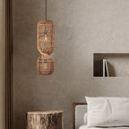Traditional Japanese Chinoiserie Knob Cylindrical Rattan Weaving 1-light Pendant Light for Entertainment Rooms BulbSquare