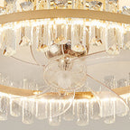 Modern Luxury Round Crystal ABS Fan Blade LED Semi-Flush Mount Ceiling Fan Light Living Room